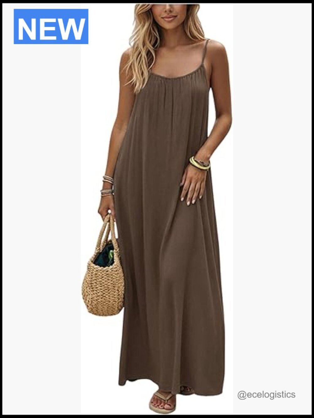 Open Back Spaghetti Strap Maxi Dress Loose Flowy Vacation Sundress